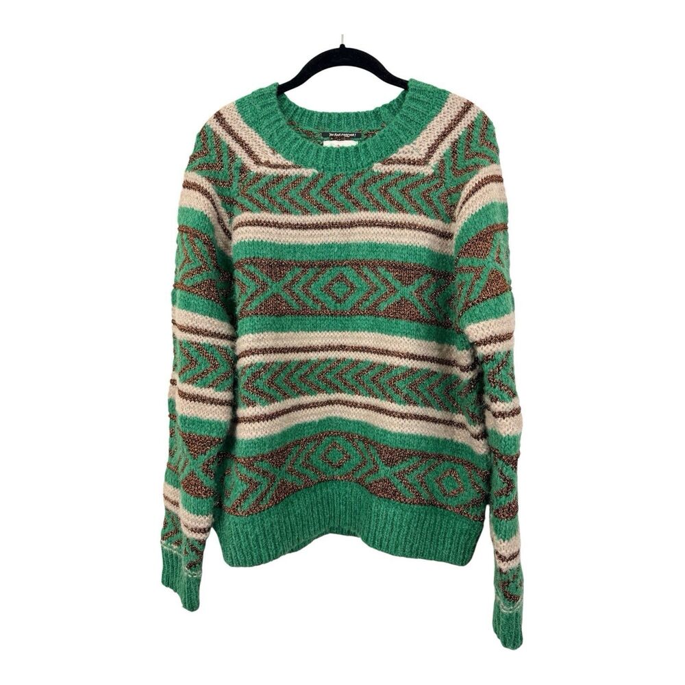 Scotch & Soda Sweater Womens Sz Medium Green Striped Metallic Wool Alpaca Knit